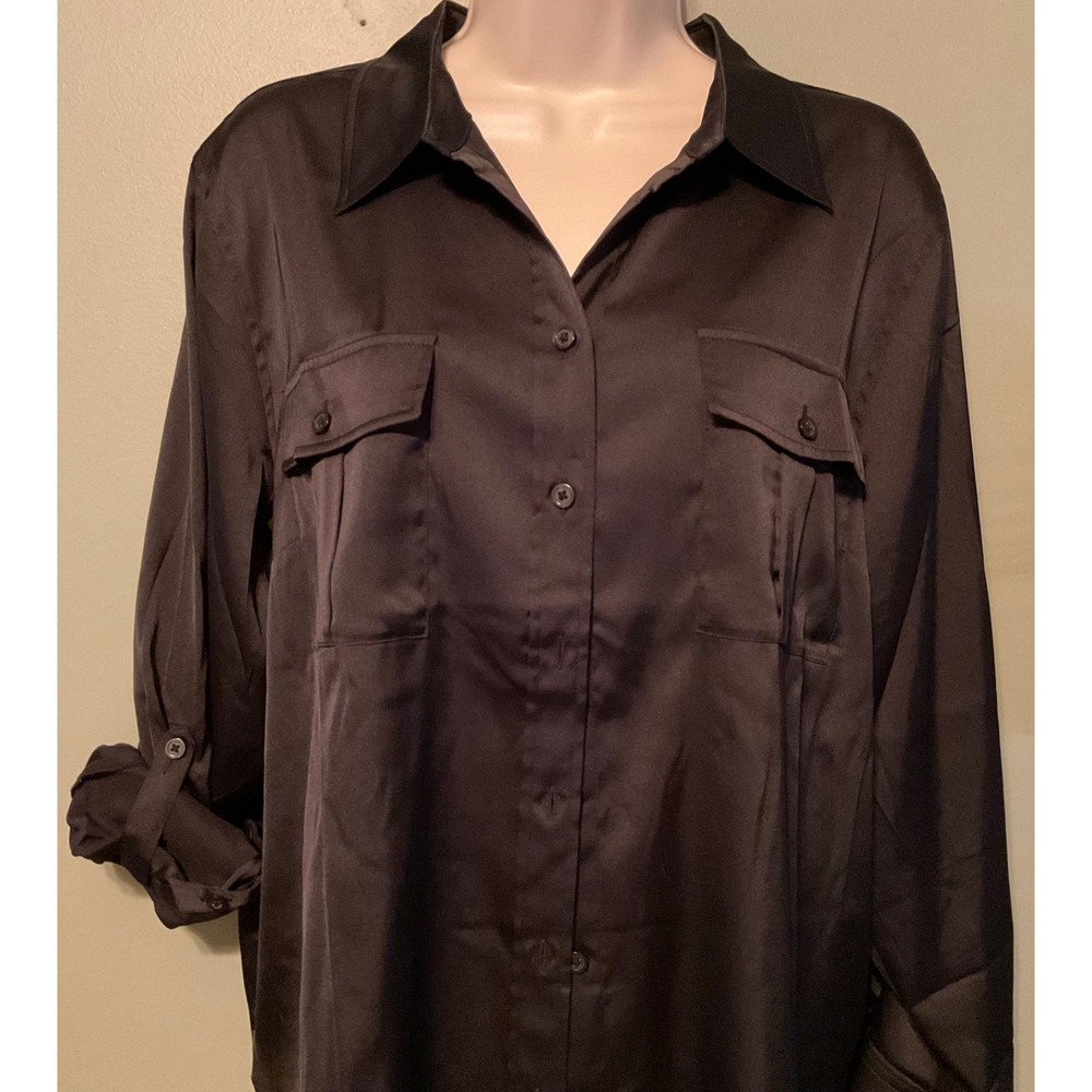NWT TALBOTS Shiny Black HOLIDAY Evening or work Blouse Sz. XL PETITE